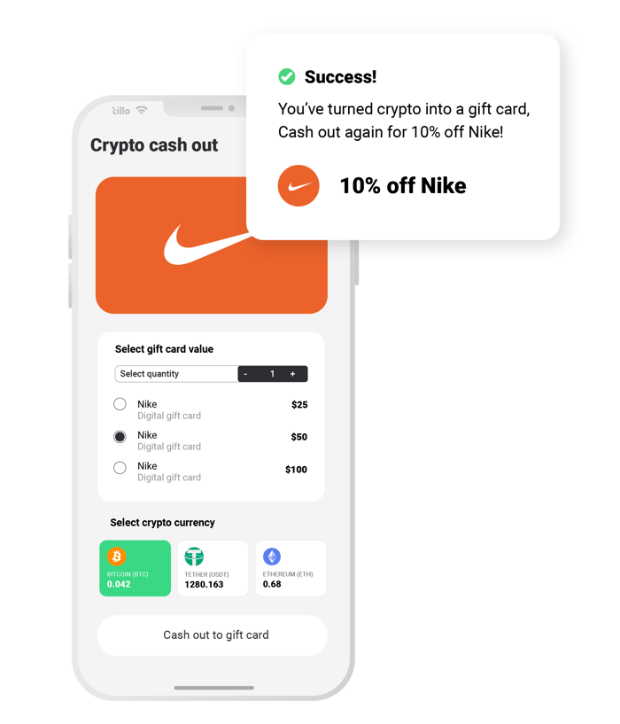 Success! Youve turned crypto into a gift card, here is a Nike reward. 