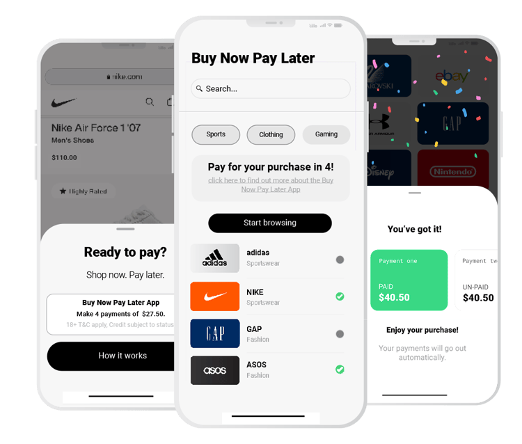 Buy Now Pay Later - pay for your purchase in four with a digital gift card