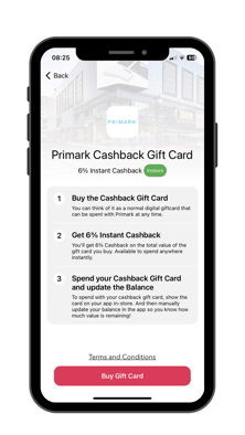 iPhone Primark Cashback Gift Card screen Oct 2023
