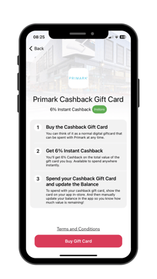 iPhone Primark Cashback Gift Card screen Oct 2023