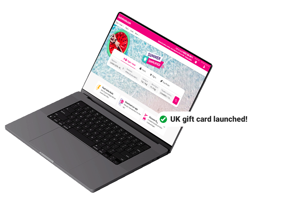 Laptop featuring lastminute.com, UK gift card launched!